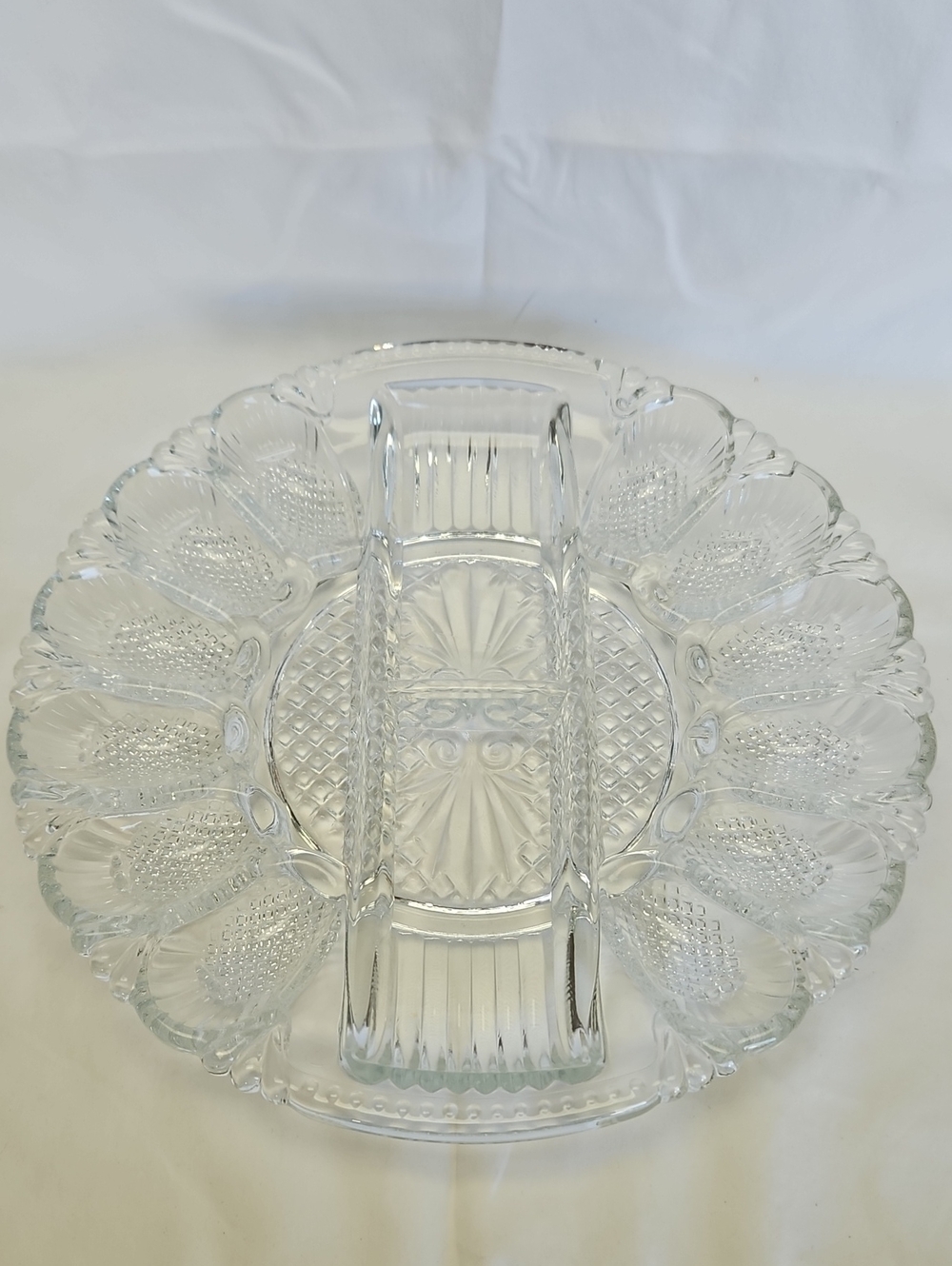Vintage L.E. Smith Clear Glass Devilled Egg/Relish Serving Tray.